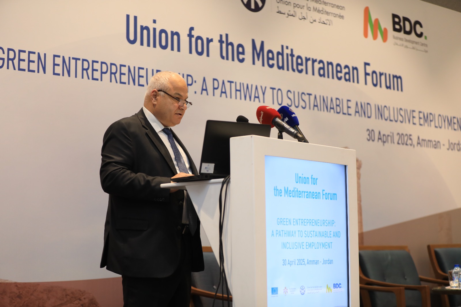 The European Commission and the Union for the Mediterranean, in partnership with the Business Development Centre (BDC), launches the “Green Entrepreneurship: Pathways to Sustainable and Inclusive Employment” forum in Amman on Wednesday (Petra photo)
